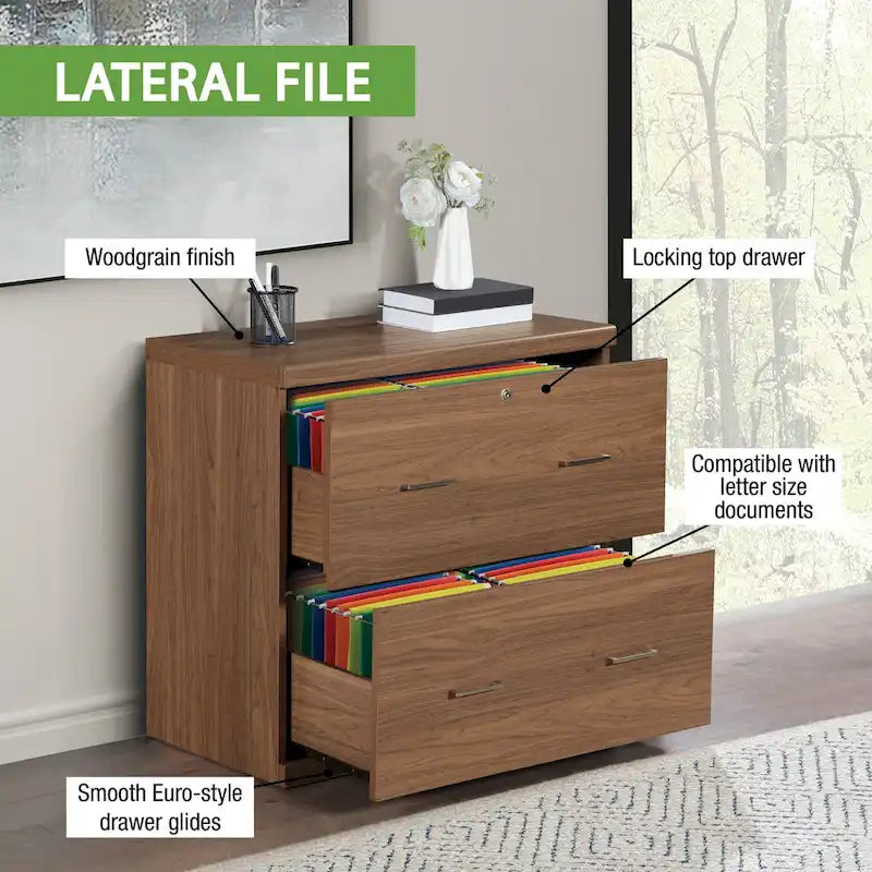 Classeur latéral à 2 tiroirs avec serrure – Expresso / Naturel / Blanc / Noir, Simple