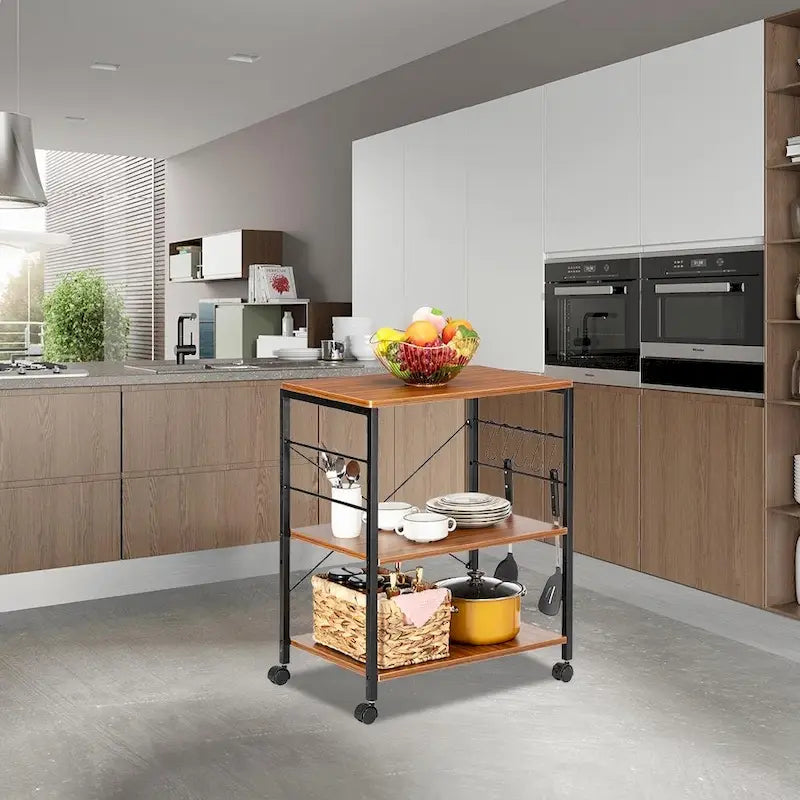 Chariot de cuisine de rangement à 3 niveaux – Marron / Marron foncé / Beige clair, Individuel