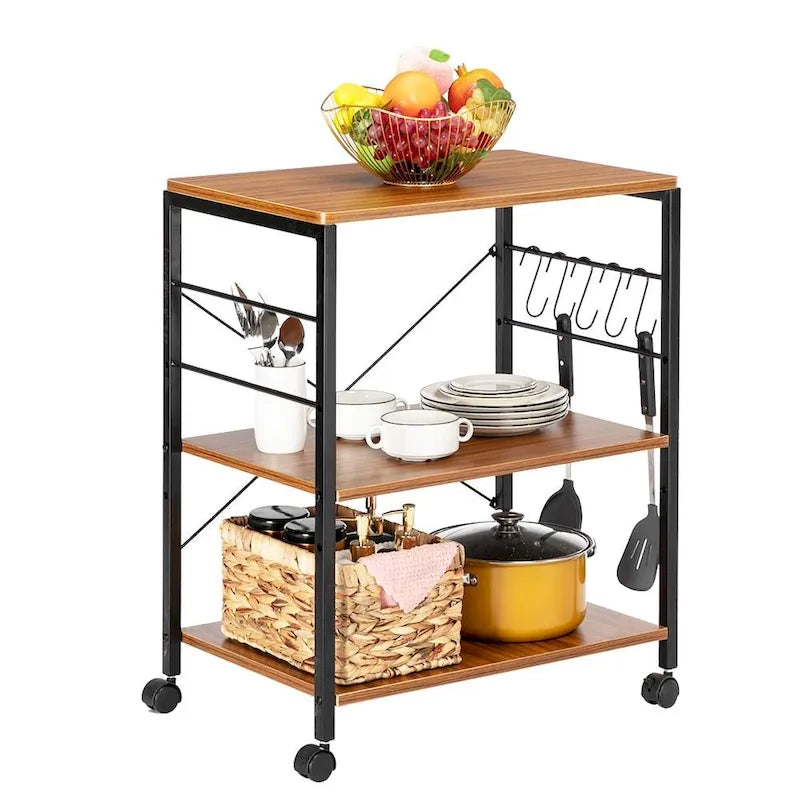 Chariot de cuisine de rangement à 3 niveaux – Marron / Marron foncé / Beige clair, Individuel