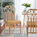 Monaco Modern Bohemian Oak Brown Finished Mahogany Wood and Natural Rattan Dining Chair
