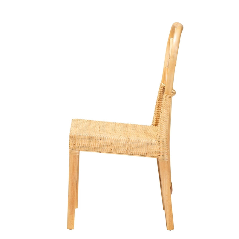 Chaise de salle à manger en rotin et acajou – Brun naturel / Brun chêne, style bohème, à l'unité