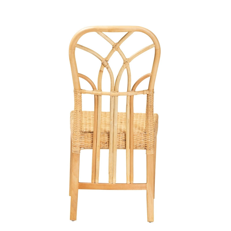 Chaise de salle à manger en rotin et acajou – Brun naturel / Brun chêne, style bohème, à l'unité