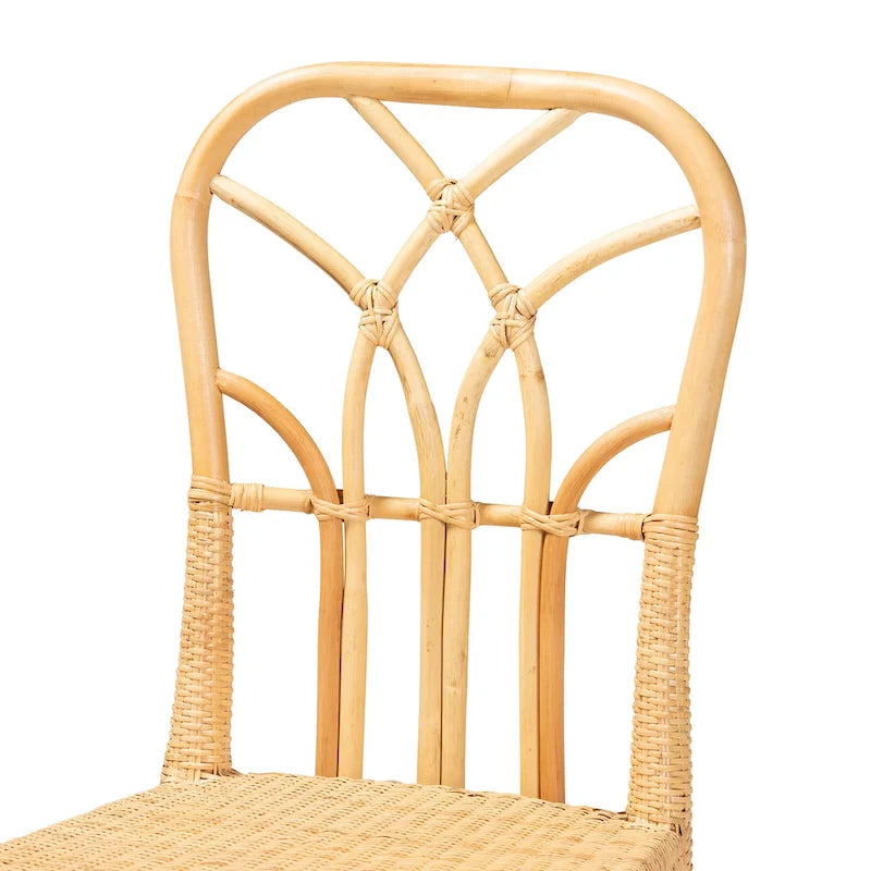 Chaise de salle à manger en rotin et acajou – Brun naturel / Brun chêne, style bohème, à l'unité