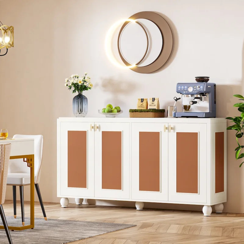 Buffet Bahut 4 Portes – Blanc / Orange, Style Moderne, Simple