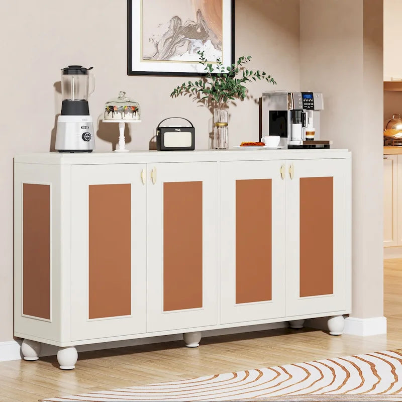 Buffet Bahut 4 Portes – Blanc / Orange, Style Moderne, Simple