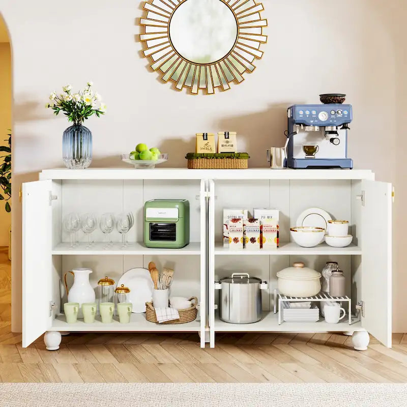 Buffet Bahut 4 Portes – Blanc / Orange, Style Moderne, Simple