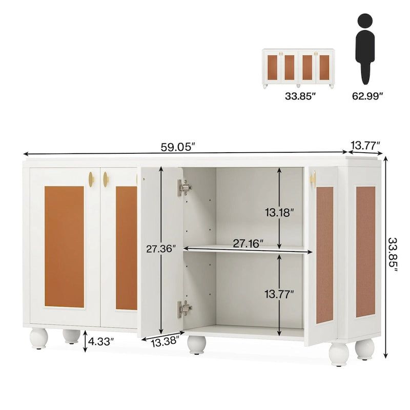 Buffet Bahut 4 Portes – Blanc / Orange, Style Moderne, Simple
