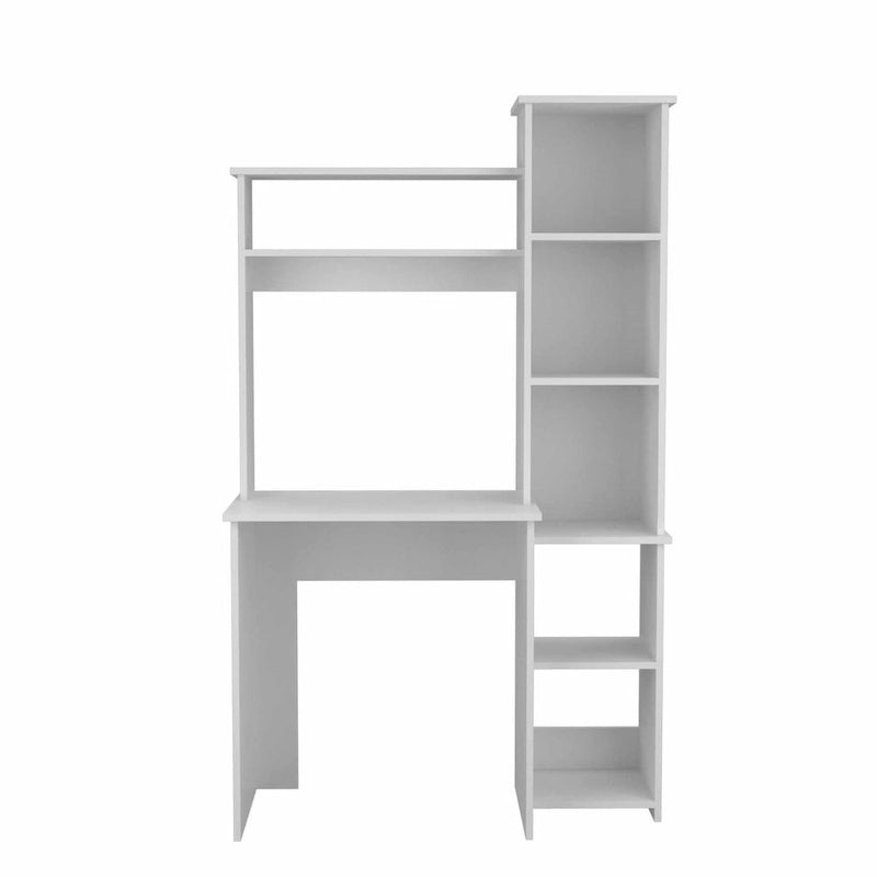 Bureau avec bibliothèque à 7 étagères – Blanc, style moderne, simple