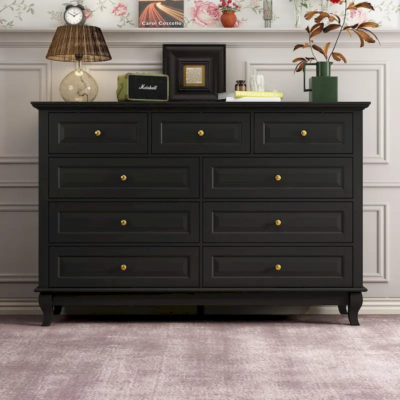 Commode à 9 tiroirs – Noir / Blanc / Bleu marine, Style moderne, Individuel