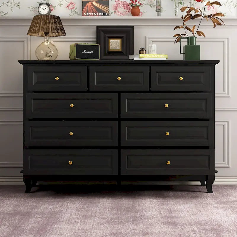Commode à 9 tiroirs – Noir / Blanc / Bleu marine, Style moderne, Individuel