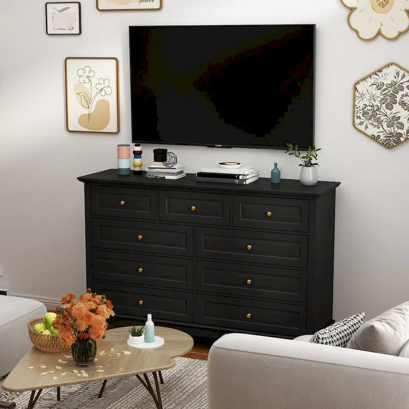 Commode à 9 tiroirs – Noir / Blanc / Bleu marine, Style moderne, Individuel