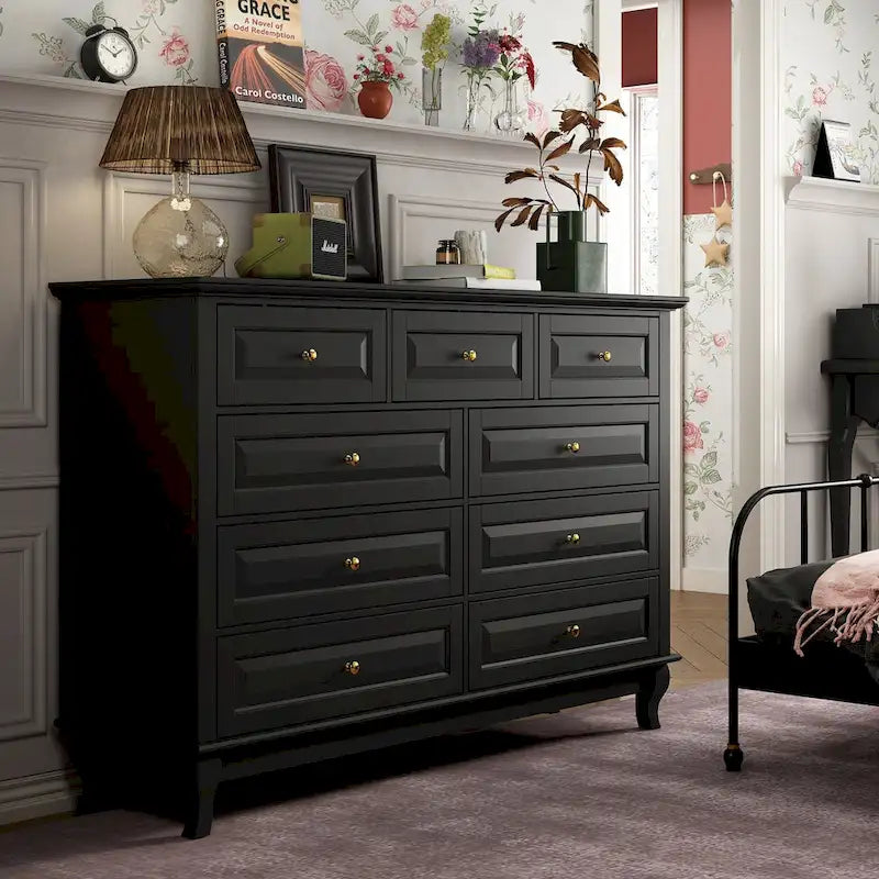 Commode à 9 tiroirs – Noir / Blanc / Bleu marine, Style moderne, Individuel
