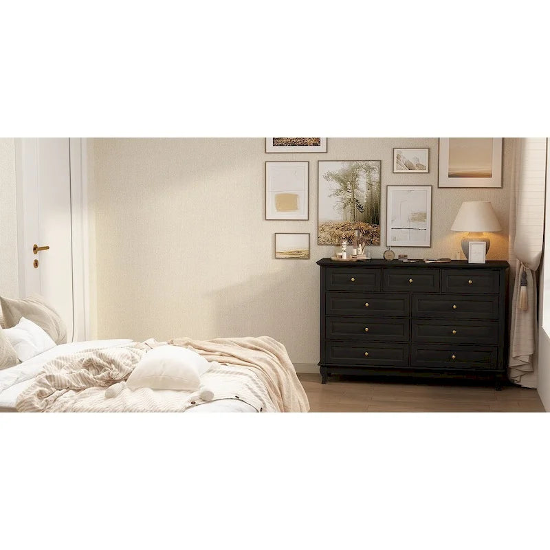 Commode à 9 tiroirs – Noir / Blanc / Bleu marine, Style moderne, Individuel