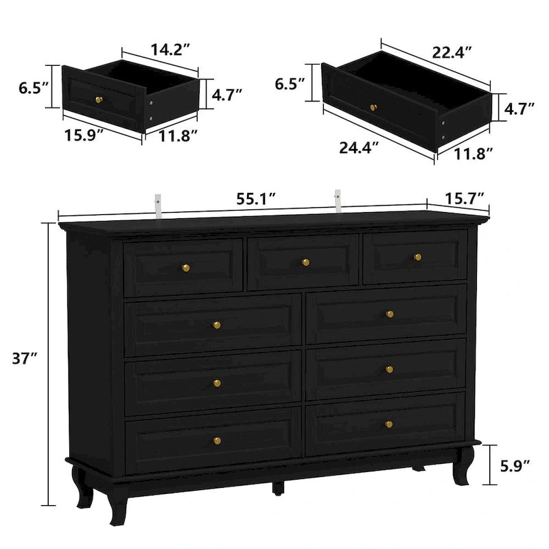 Commode à 9 tiroirs – Noir / Blanc / Bleu marine, Style moderne, Individuel