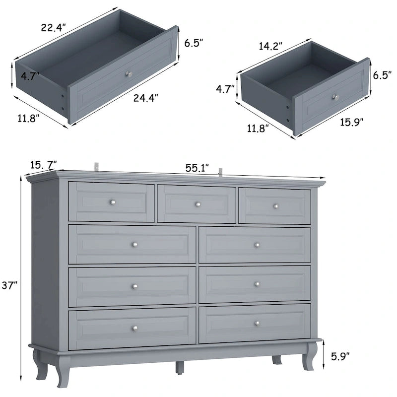 Commode à 9 tiroirs – Noir / Blanc / Bleu marine, Style moderne, Individuel