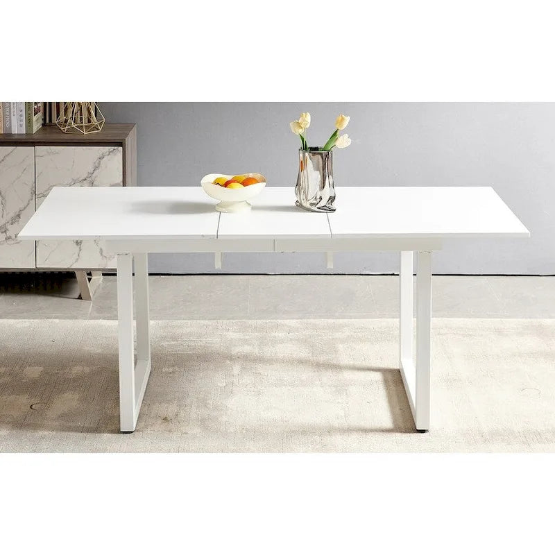 Table à manger extensible avec pieds en métal – Blanc antique / Noir, Style moderne, 4 à 6 places
