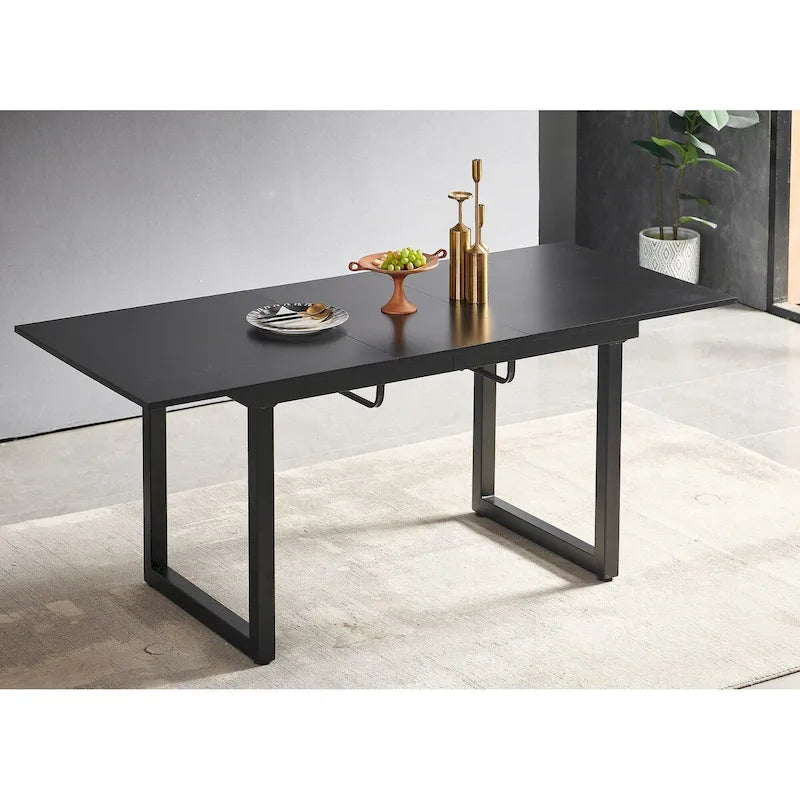 Table à manger extensible avec pieds en métal – Blanc antique / Noir, Style moderne, 4 à 6 places
