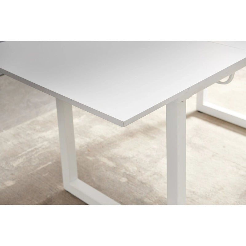Table à manger extensible avec pieds en métal – Blanc antique / Noir, Style moderne, 4 à 6 places