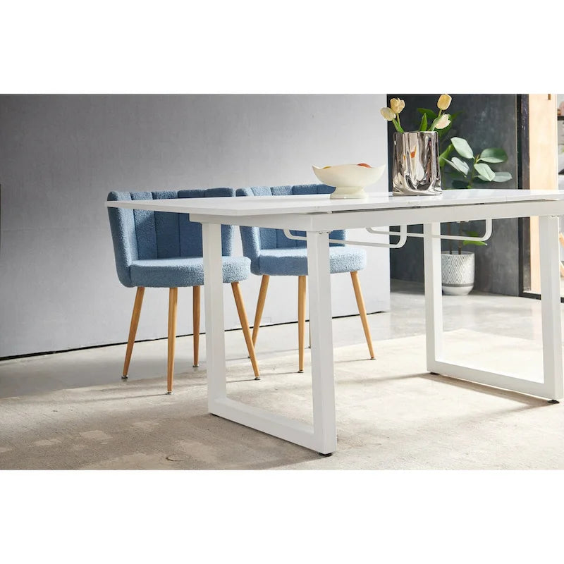 Table à manger extensible avec pieds en métal – Blanc antique / Noir, Style moderne, 4 à 6 places