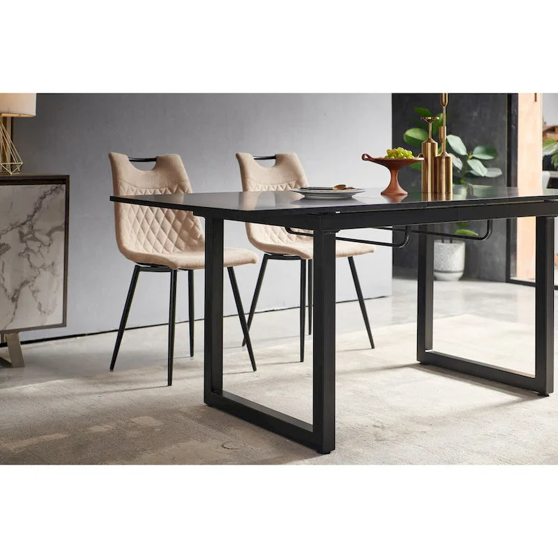 Table à manger extensible avec pieds en métal – Blanc antique / Noir, Style moderne, 4 à 6 places