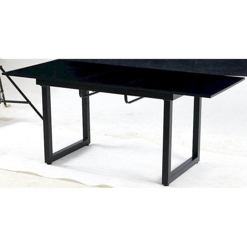 Table à manger extensible avec pieds en métal – Blanc antique / Noir, Style moderne, 4 à 6 places