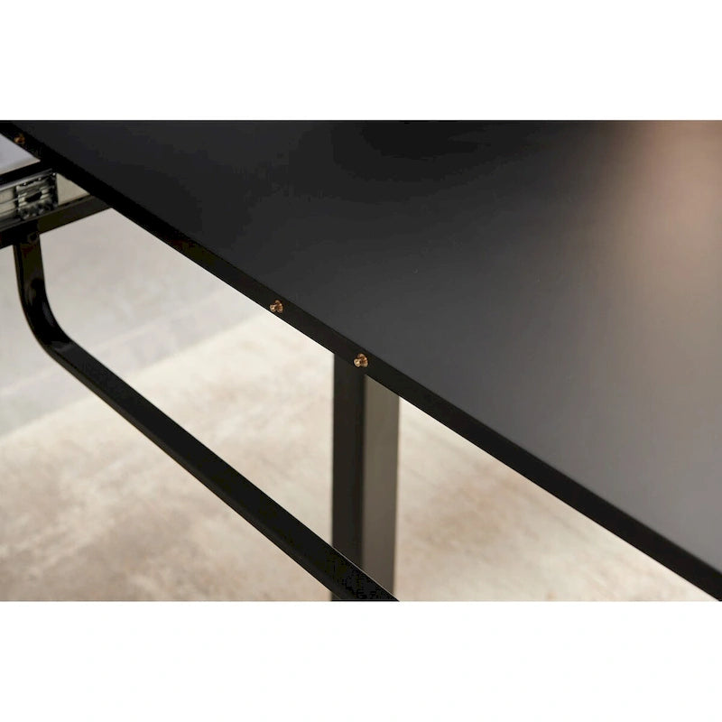 Table à manger extensible avec pieds en métal – Blanc antique / Noir, Style moderne, 4 à 6 places