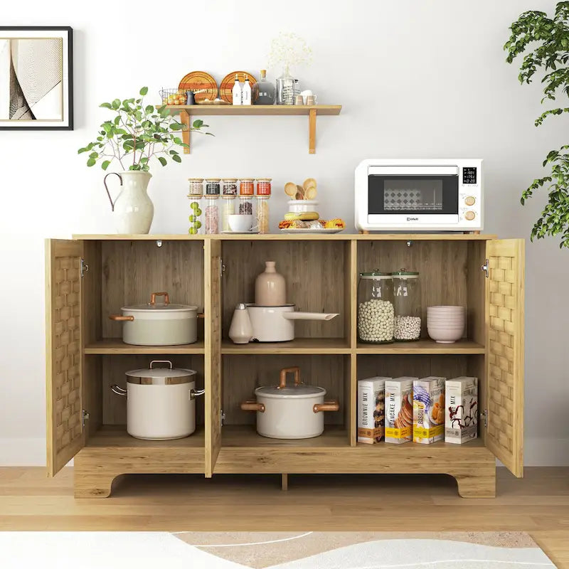 Meuble bar à café avec tiroir et étagère réglable – Style ferme, grain de bois, simple