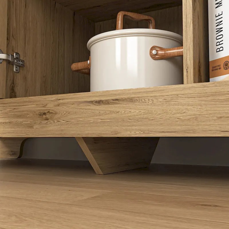 Meuble bar à café avec tiroir et étagère réglable – Style ferme, grain de bois, simple