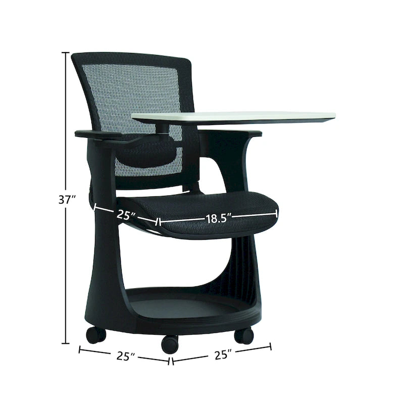 Chaise roulante avec bureau pivotant et rangement – Noir / Noir et Blanc, Maille, Individuel