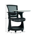 Chaise roulante avec bureau pivotant et rangement – Noir / Noir et Blanc, Maille, Individuel
