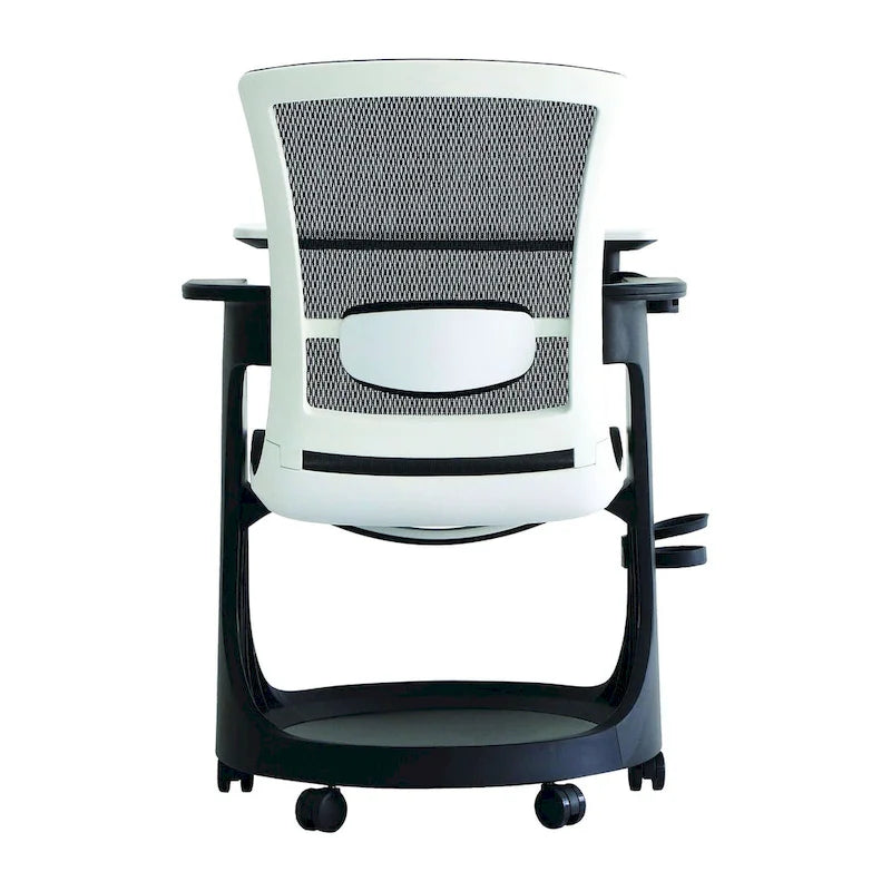 Chaise roulante avec bureau pivotant et rangement – Noir / Noir et Blanc, Maille, Individuel