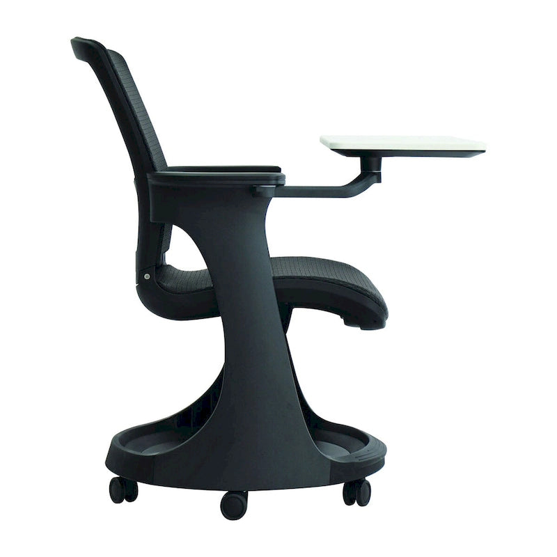 Chaise roulante avec bureau pivotant et rangement – Noir / Noir et Blanc, Maille, Individuel