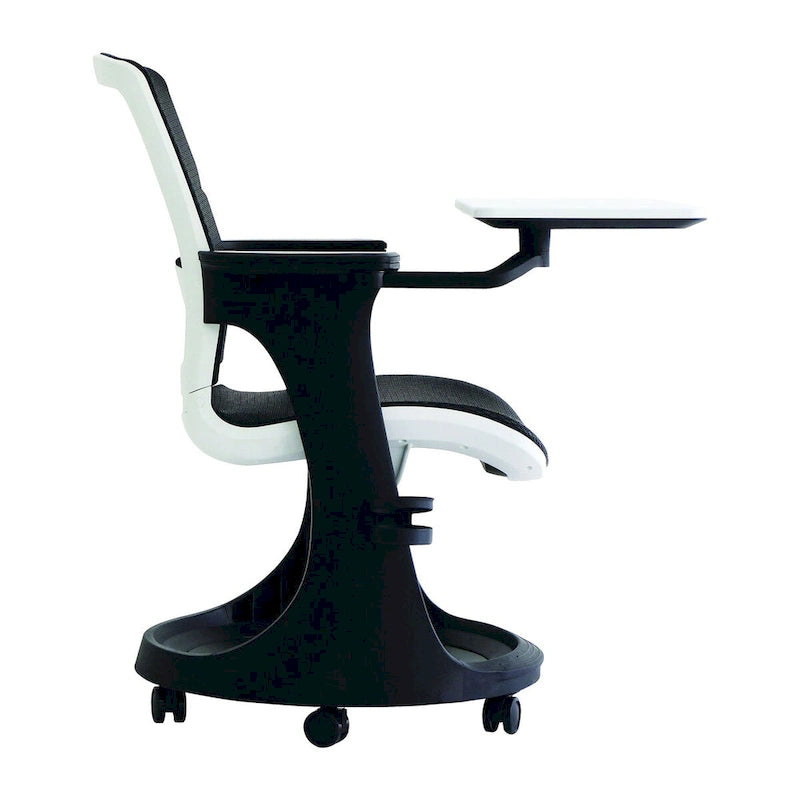 Chaise roulante avec bureau pivotant et rangement – Noir / Noir et Blanc, Maille, Individuel