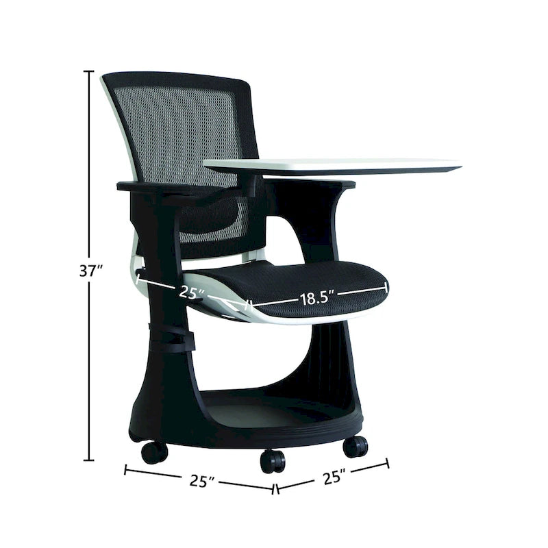 Chaise roulante avec bureau pivotant et rangement – Noir / Noir et Blanc, Maille, Individuel