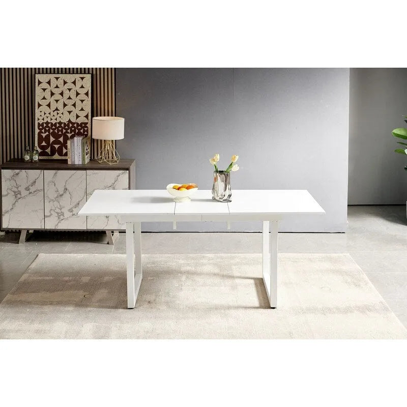 Table à manger extensible avec pieds en métal – Noir/Blanc, style moderne, 4 à 6 places