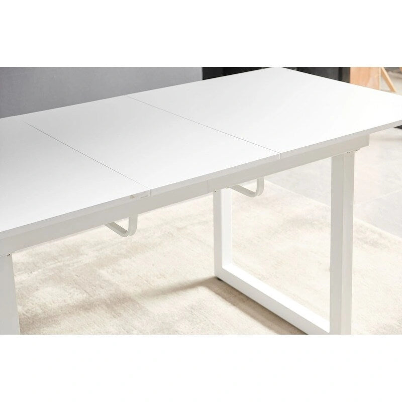 Table à manger extensible avec pieds en métal – Noir/Blanc, style moderne, 4 à 6 places
