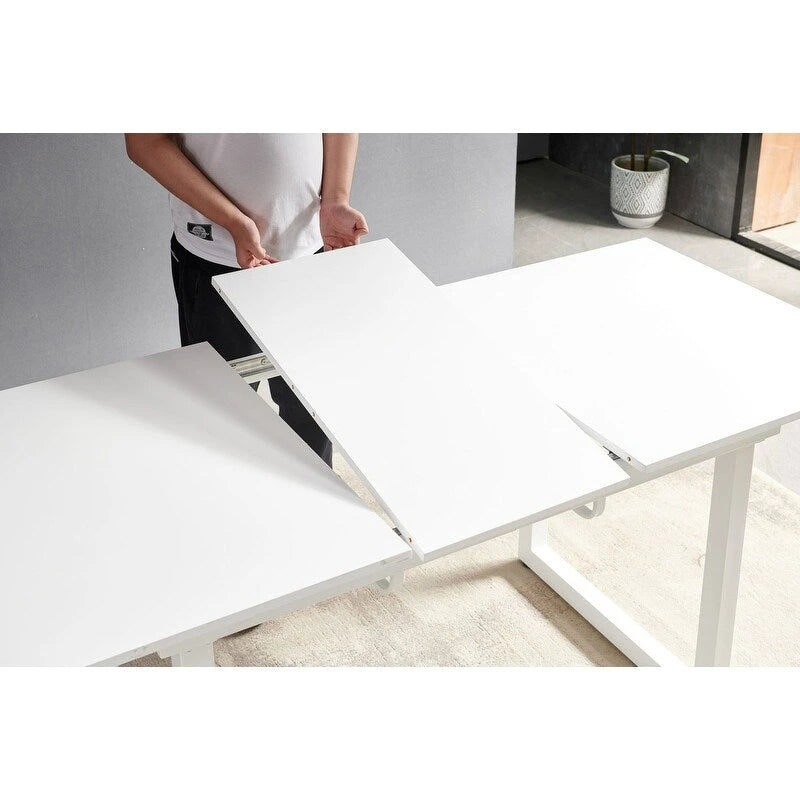 Table à manger extensible avec pieds en métal – Noir/Blanc, style moderne, 4 à 6 places