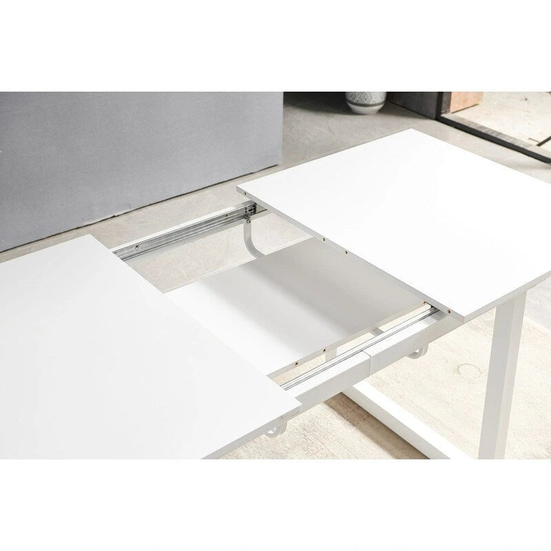 Table à manger extensible avec pieds en métal – Noir/Blanc, style moderne, 4 à 6 places