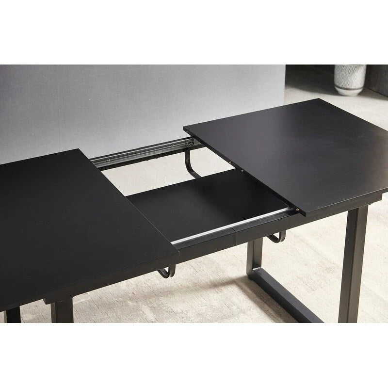 Table à manger extensible avec pieds en métal – Noir/Blanc, style moderne, 4 à 6 places