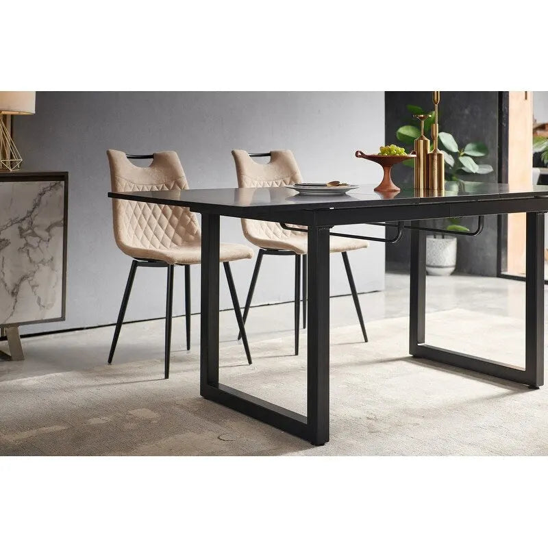Table à manger extensible avec pieds en métal – Noir/Blanc, style moderne, 4 à 6 places