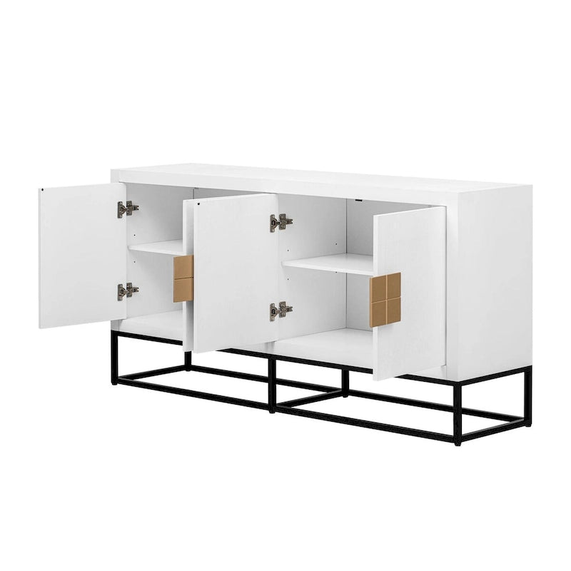 Buffet 4 portes avec étagères réglables – Noir / Bleu / Blanc, Style moderne, Unique