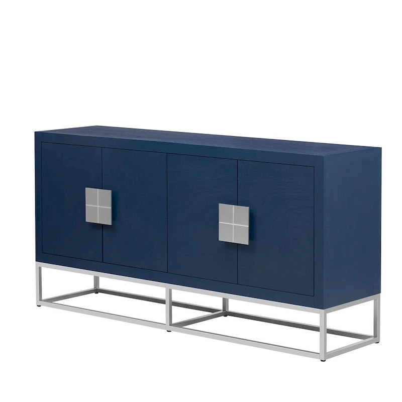 Buffet 4 portes avec étagères réglables – Noir / Bleu / Blanc, Style moderne, Unique