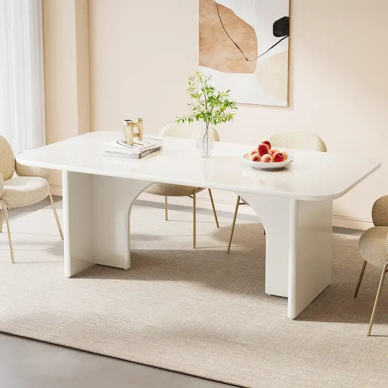 Table à manger rectangulaire avec pieds arqués – Blanc crème, style moderne, 4–6 places