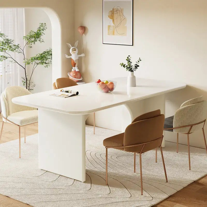 Table à manger rectangulaire avec pieds arqués – Blanc crème, style moderne, 4–6 places