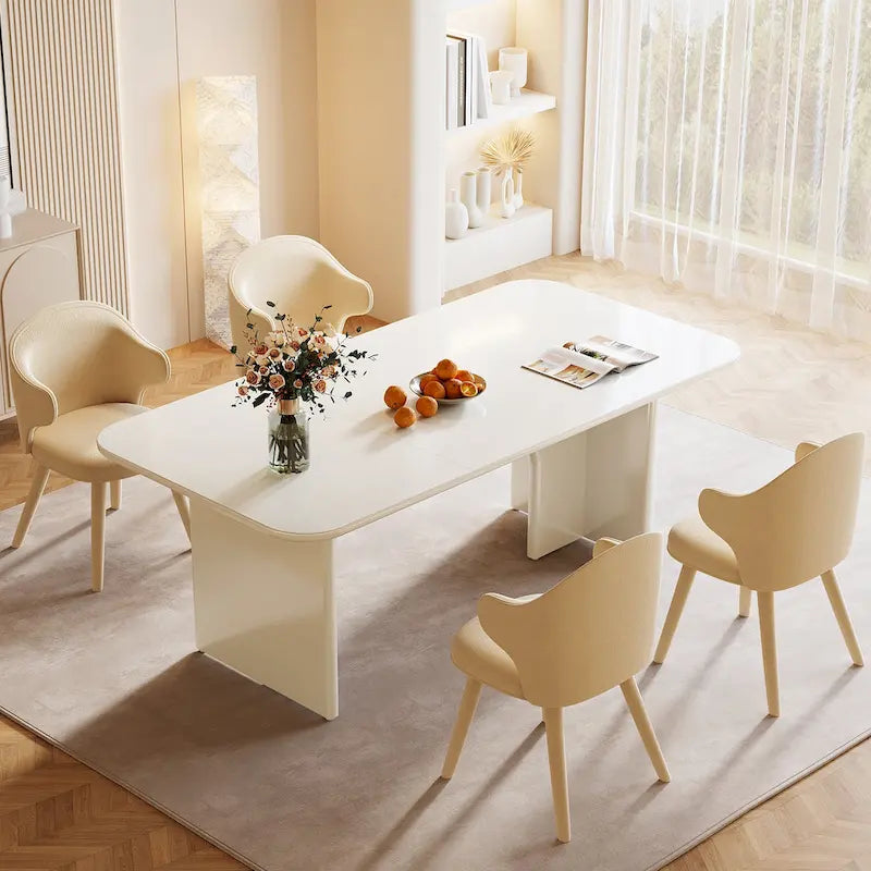 Table à manger rectangulaire avec pieds arqués – Blanc crème, style moderne, 4–6 places