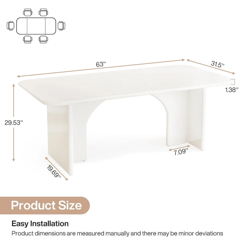 Table à manger rectangulaire avec pieds arqués – Blanc crème, style moderne, 4–6 places