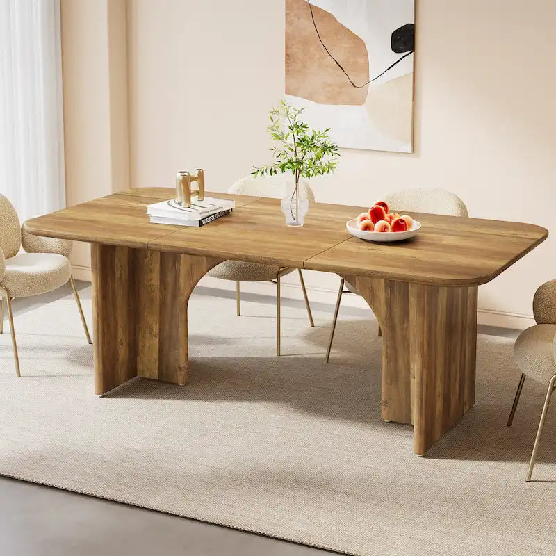 Table à manger rectangulaire avec pieds arqués – Blanc crème, style moderne, 4–6 places