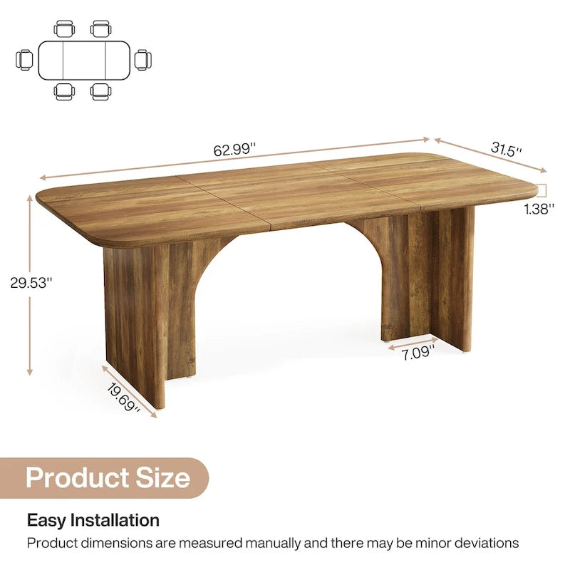 Table à manger rectangulaire avec pieds arqués – Blanc crème, style moderne, 4–6 places