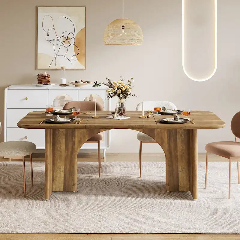 Table à manger rectangulaire avec pieds arqués – Blanc crème, style moderne, 4–6 places