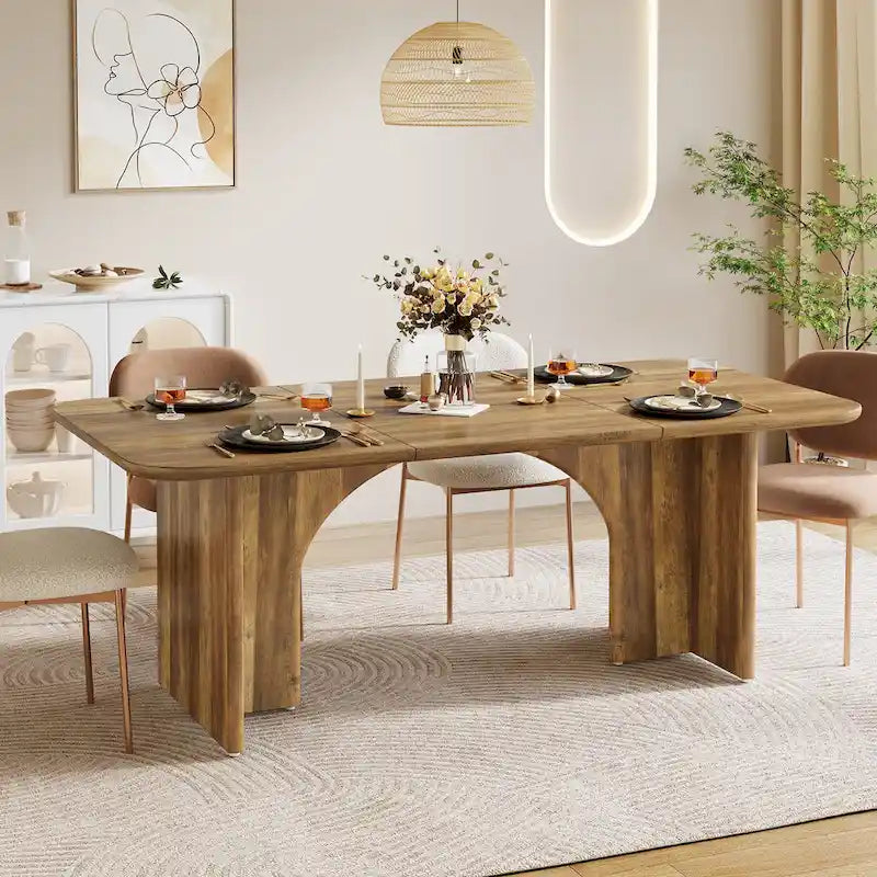 Table à manger rectangulaire avec pieds arqués – Blanc crème, style moderne, 4–6 places